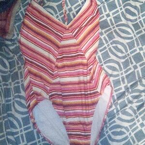 No Boundaries Striped One Piece Swimsuit - Pink and Orange